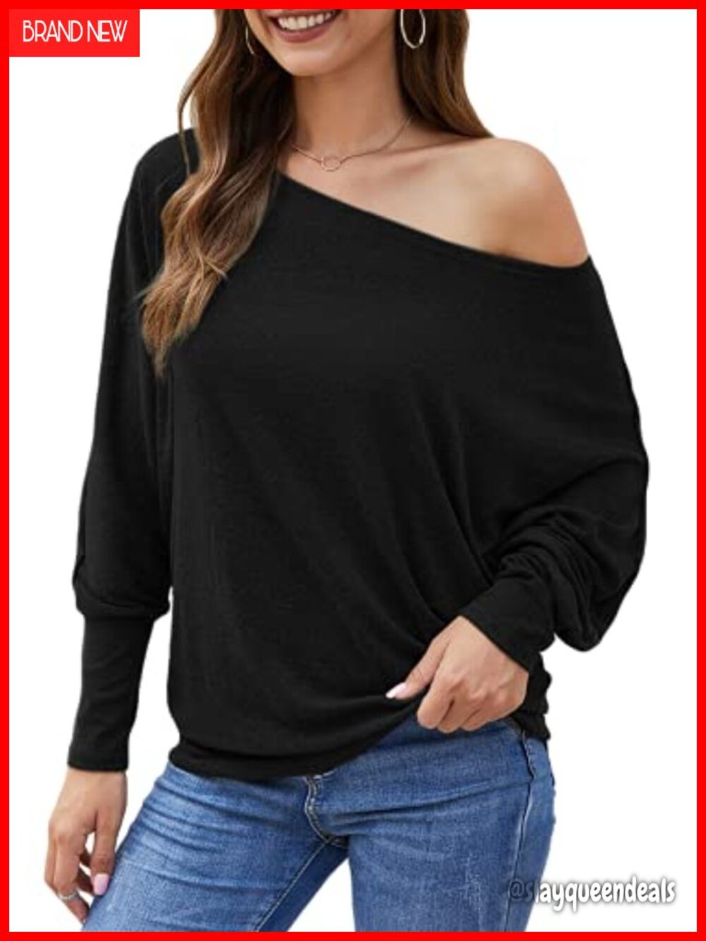 Off Shoulder Oversized Tunic Top Long Batwing Sleeve Pullover Women Casual